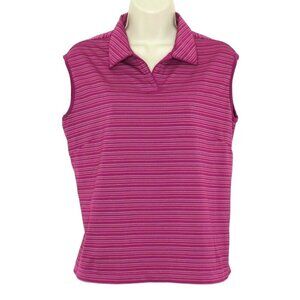 Nike Womens Medium 8-10 Purple Sleeveless Polo Shirt Striped Golf Dry Fit UV